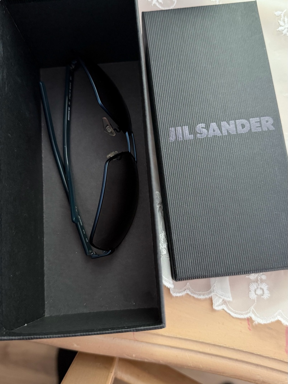 Jil Sander Black and Dark Blue Rimless Sunglasses